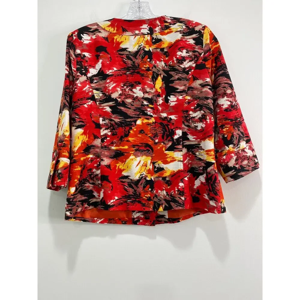 Birch Hill Women's Floral Silk Blend Blazer Size L Pockets Old Money Art to Wear